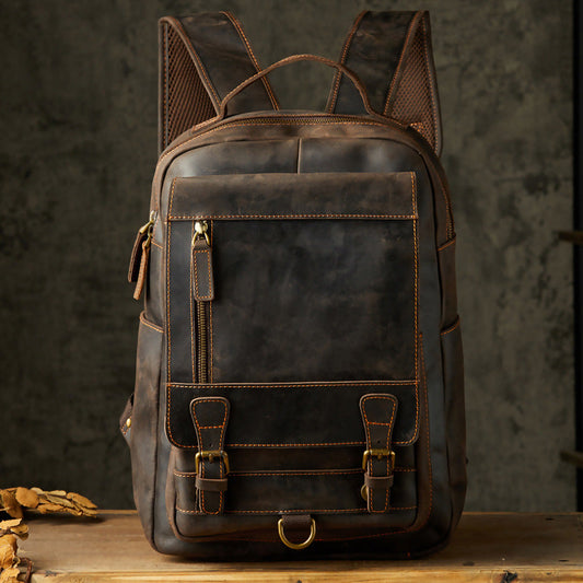 Eleganter Leder Laptoprucksack Herren